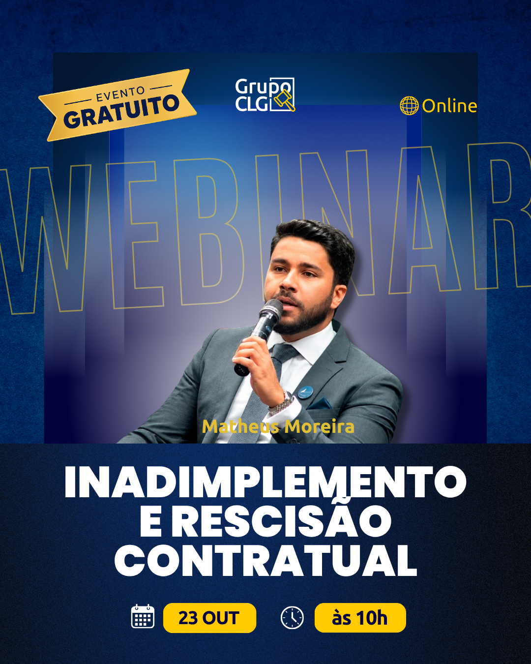 Flyer do webinar Inadimplemento e Rescisão Contratual